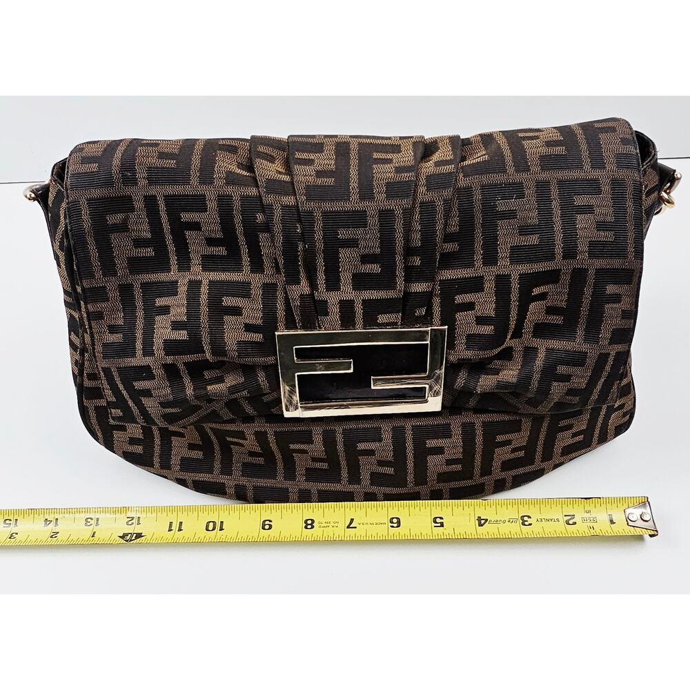 Fendi Tobacco Zucca Print Canvas Mia Flap Shoulder Bag - Picture 8 of 16